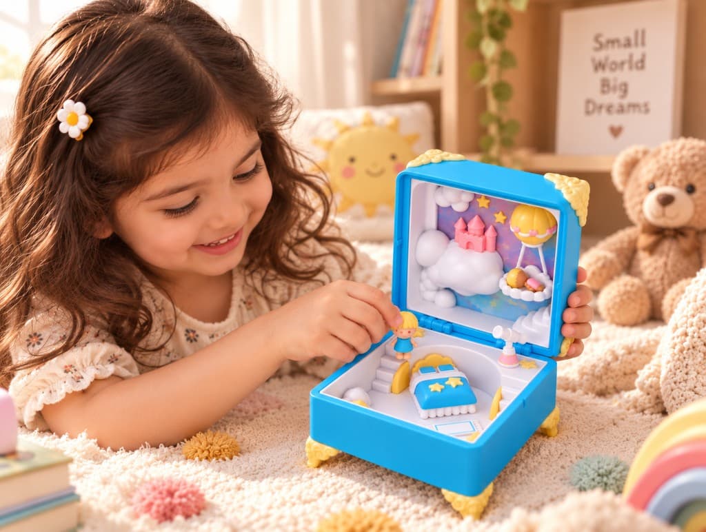 Cloud Castle miniature pocket world with soft cloud landscape, Figures waiting for stories