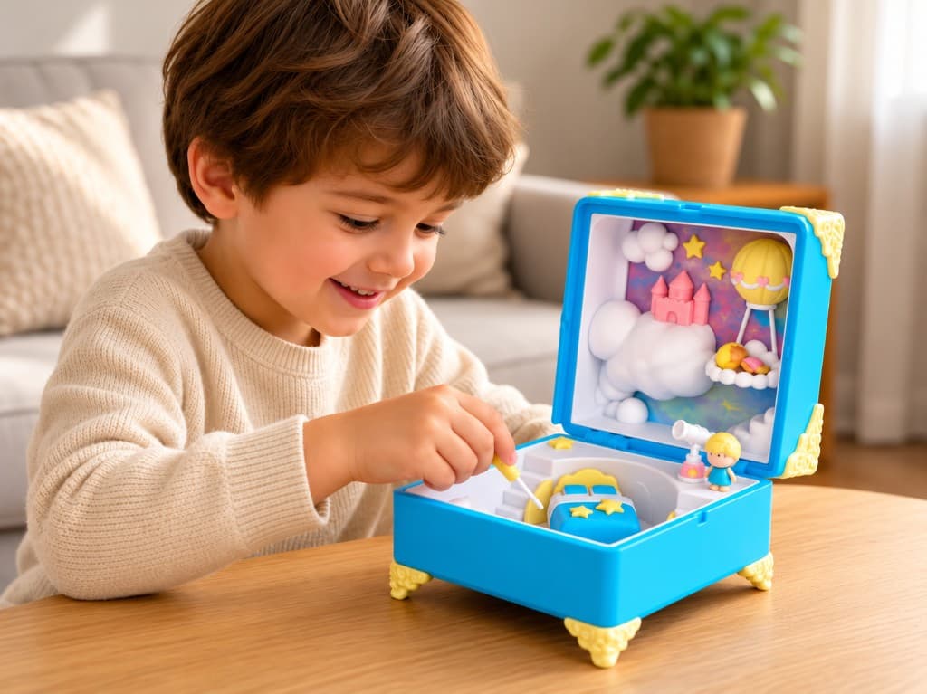 Cloud Castle miniature pocket world with soft cloud landscape, quiet play