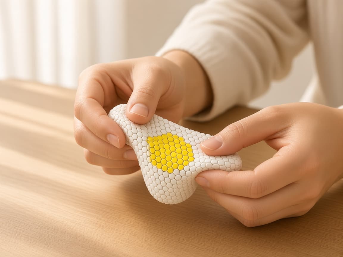 Fabric fried egg fidget with magnetic shell, tray, and carton, Flex the egg