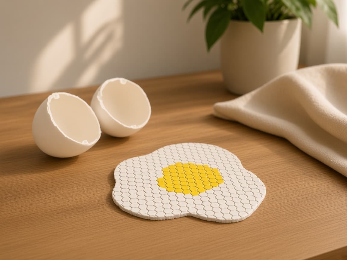 Fabric fried egg fidget with magnetic shell, tray, and carton, Calm & Focus