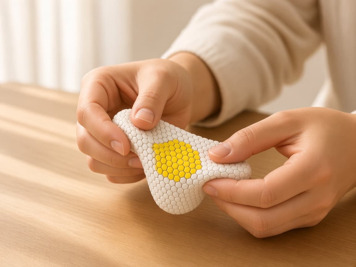 Fabric fried egg fidget with magnetic shell, tray, and carton, Soft Tactile Play