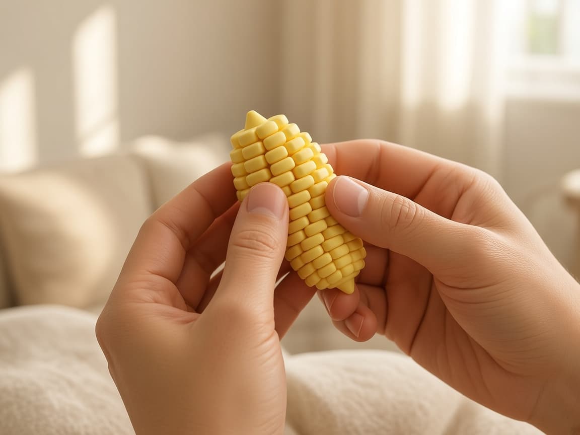 Flexi Corn Cob Mini fidget with bendable kernel rows, Calm & Focus