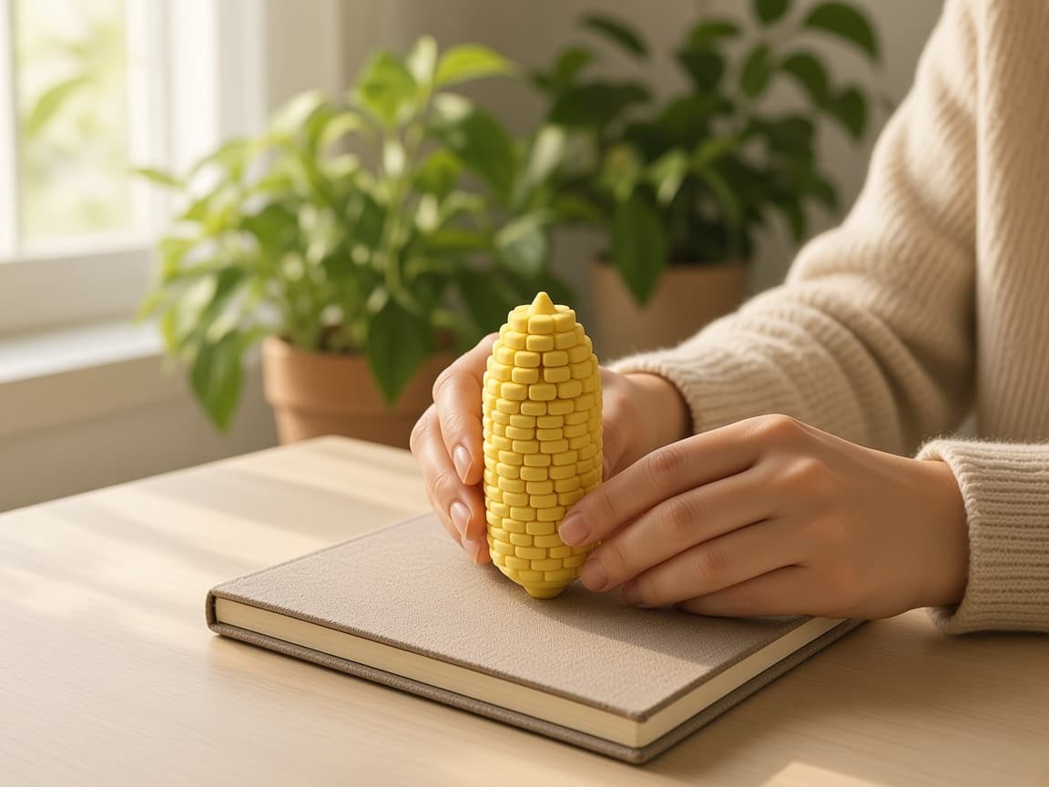 Flexi Corn Cob Mini fidget with bendable kernel rows, quiet play