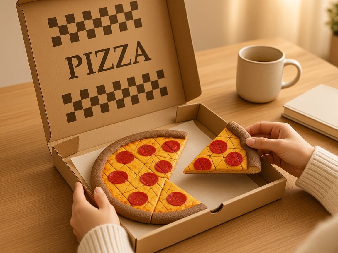 Desk-sized pretend pizza boxes for delivery-night play, Serve the table