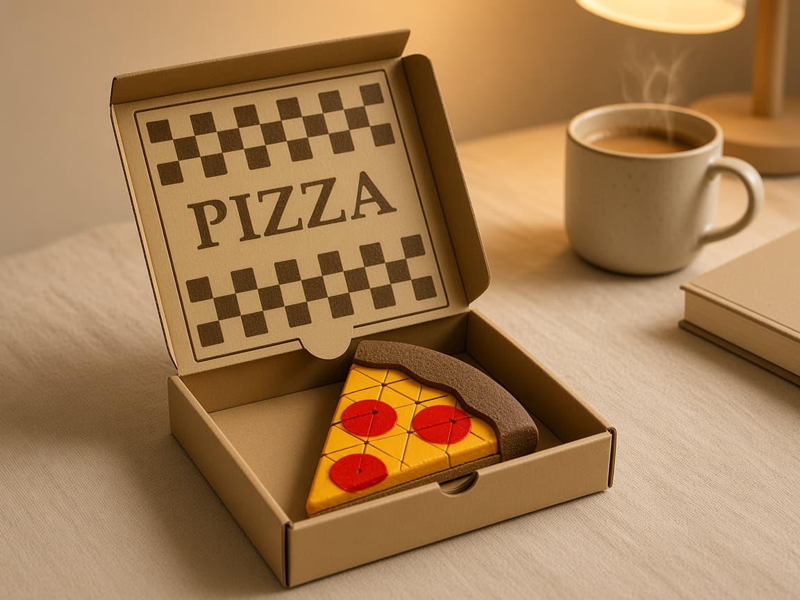 Desk-sized pretend pizza boxes for delivery-night play, A Counter They Stage