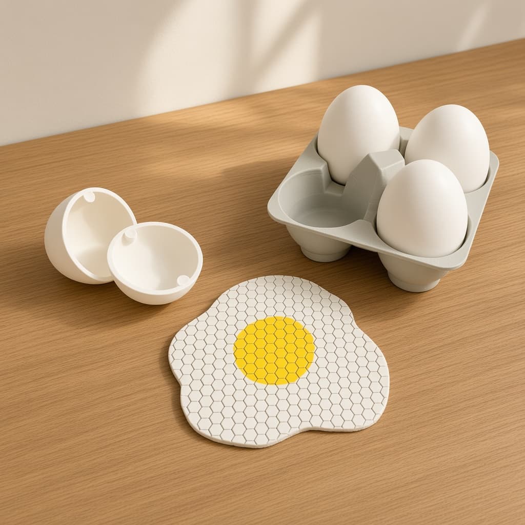 Fabric fried egg fidget with magnetic shell, tray, and carton