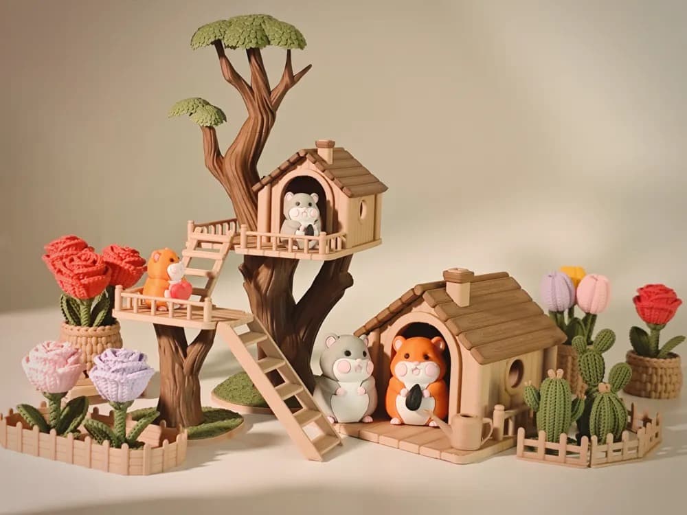 Treehouse Garden miniature displayed among plants in a warm home setting