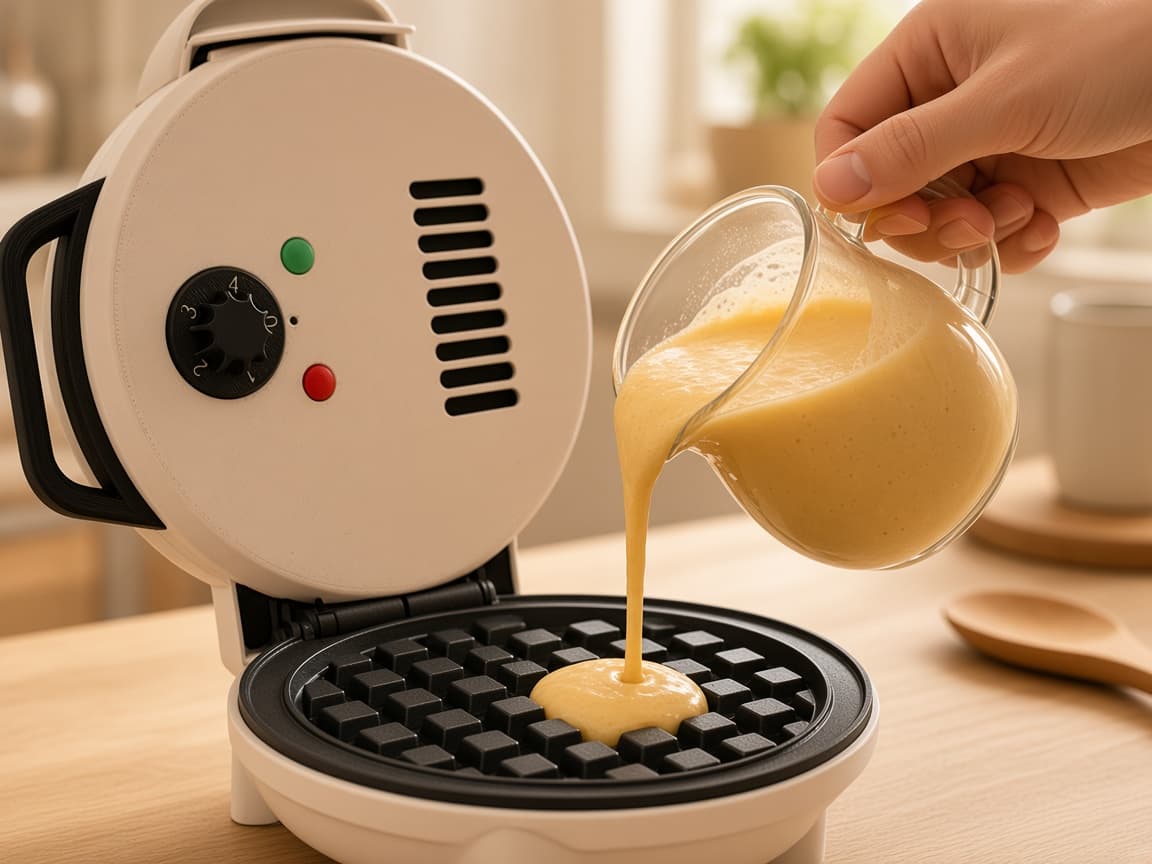 Pretend waffle iron with dial and waffle pieces for Sunday brunch play, Flip and open