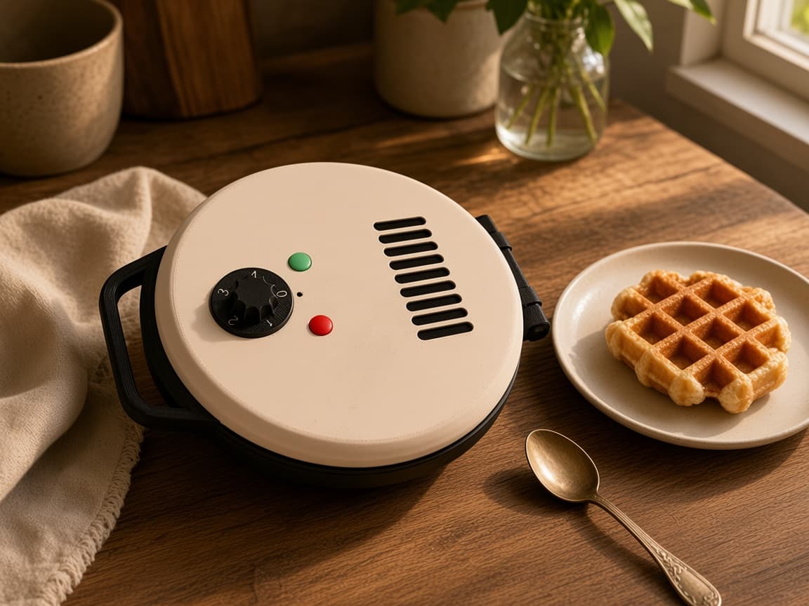 Pretend waffle iron with dial and waffle pieces for Sunday brunch play, Plate and serve