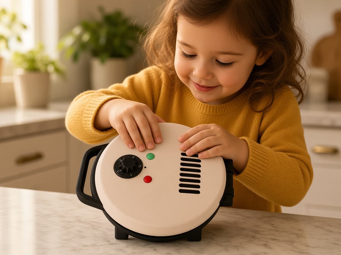 Pretend waffle iron with dial and waffle pieces for Sunday brunch play, quiet play