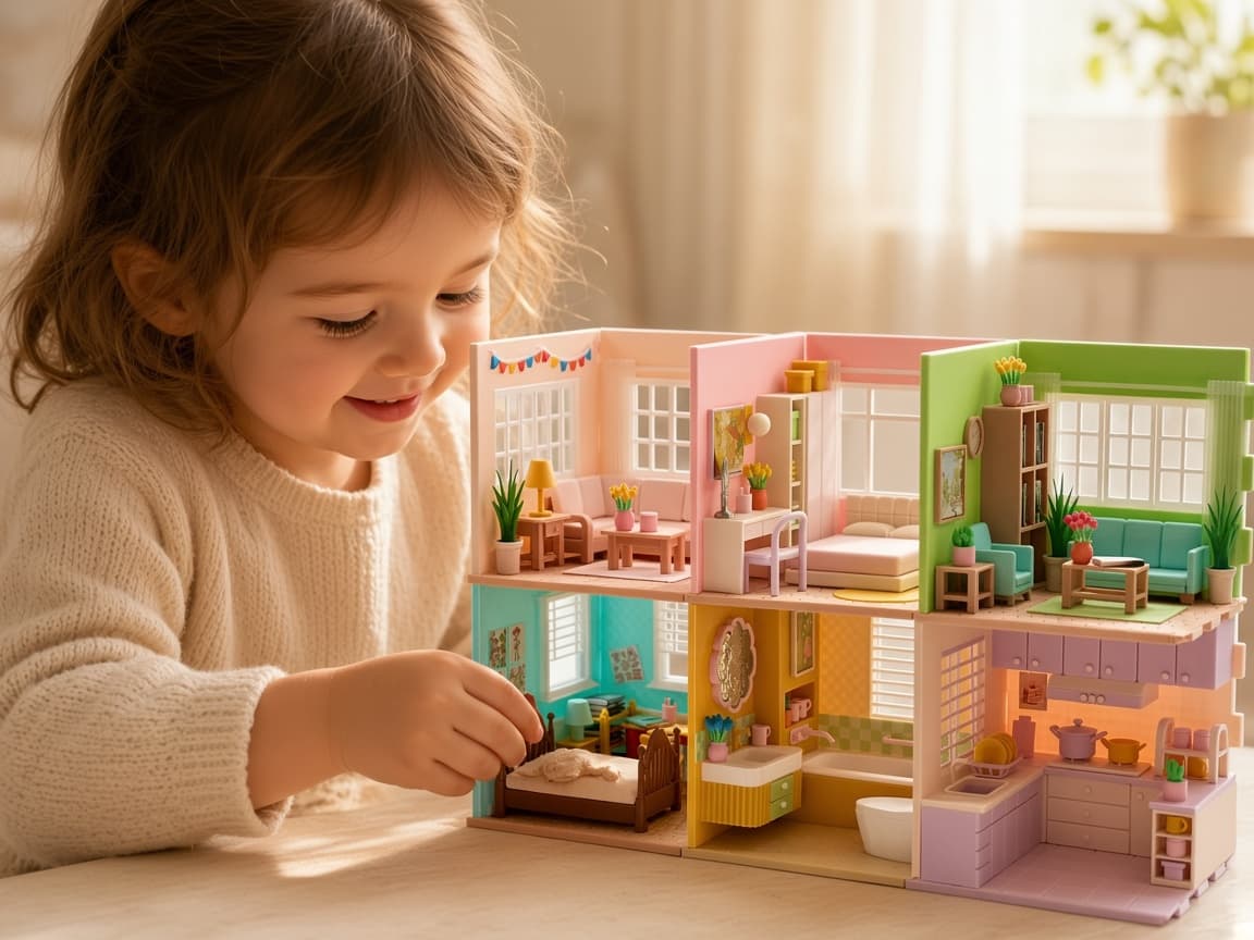 Colorful miniature home with six rooms for storytelling play, Imagination & Storytelling