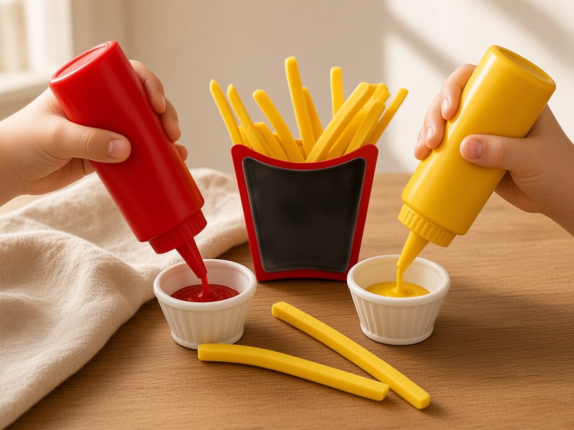 Pretend fries with three dip sauces for stack-and-dip play, Choose a dip