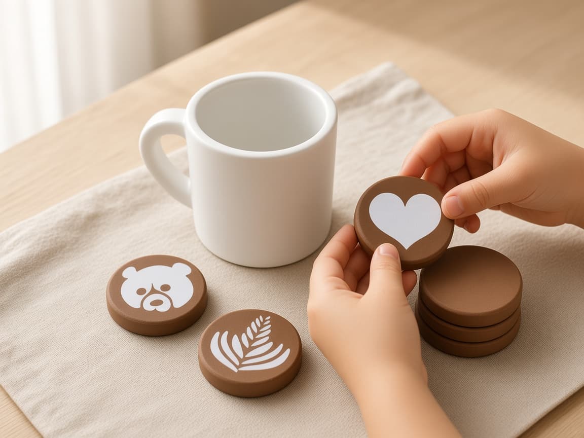 Pretend latte art cup for swirl-and-serve café play, Set the cup