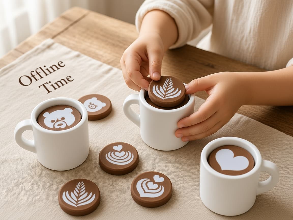 Pretend latte art cup for swirl-and-serve café play, Admire the swirl