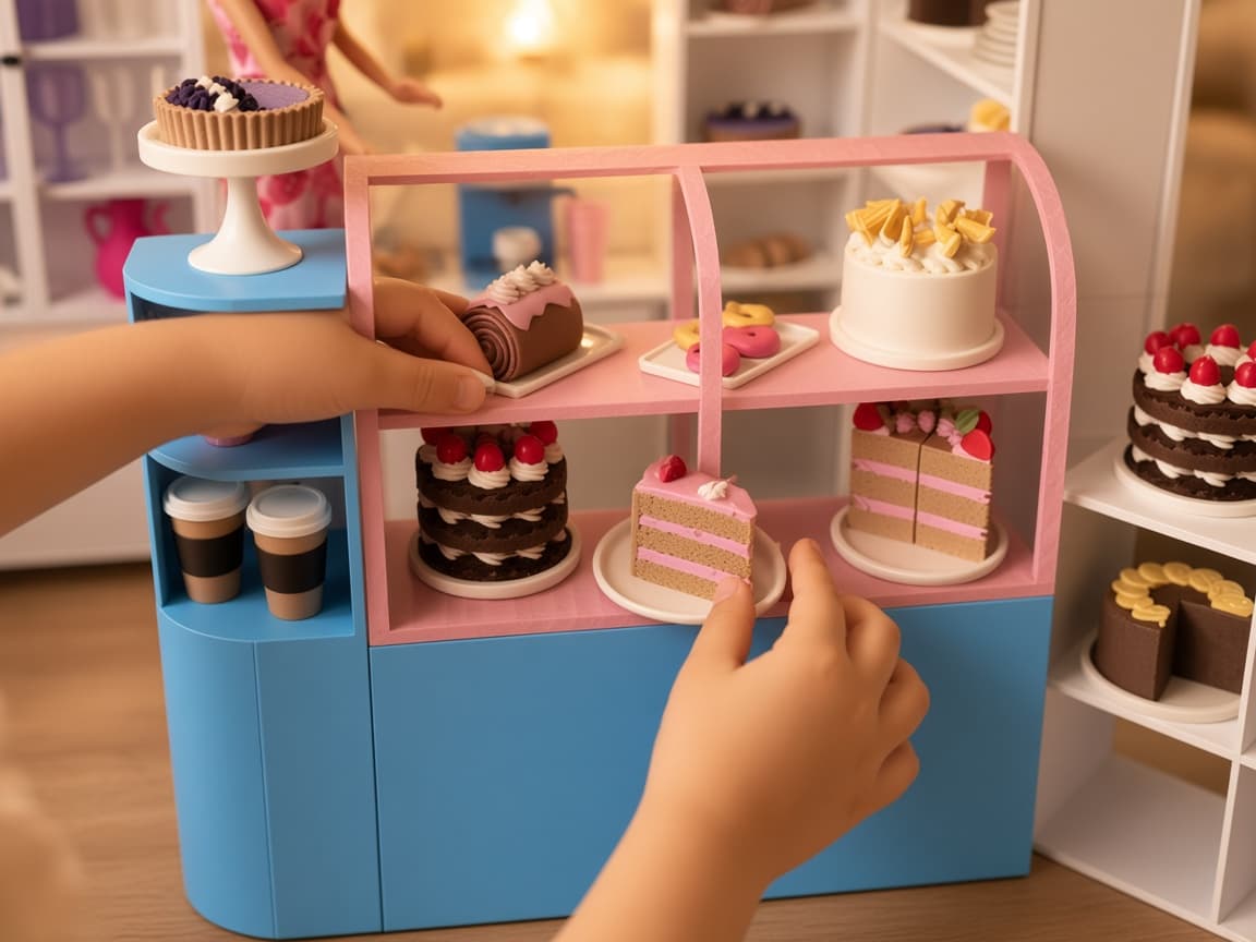 Loving mini bakery dollhouse with oven, counter, and cozy staging details, Warm from the oven