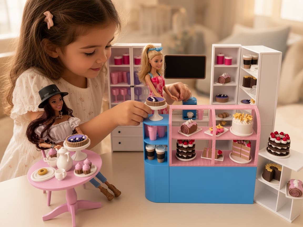 Loving mini bakery dollhouse with oven, counter, and cozy staging details, Imagination & Role-Play