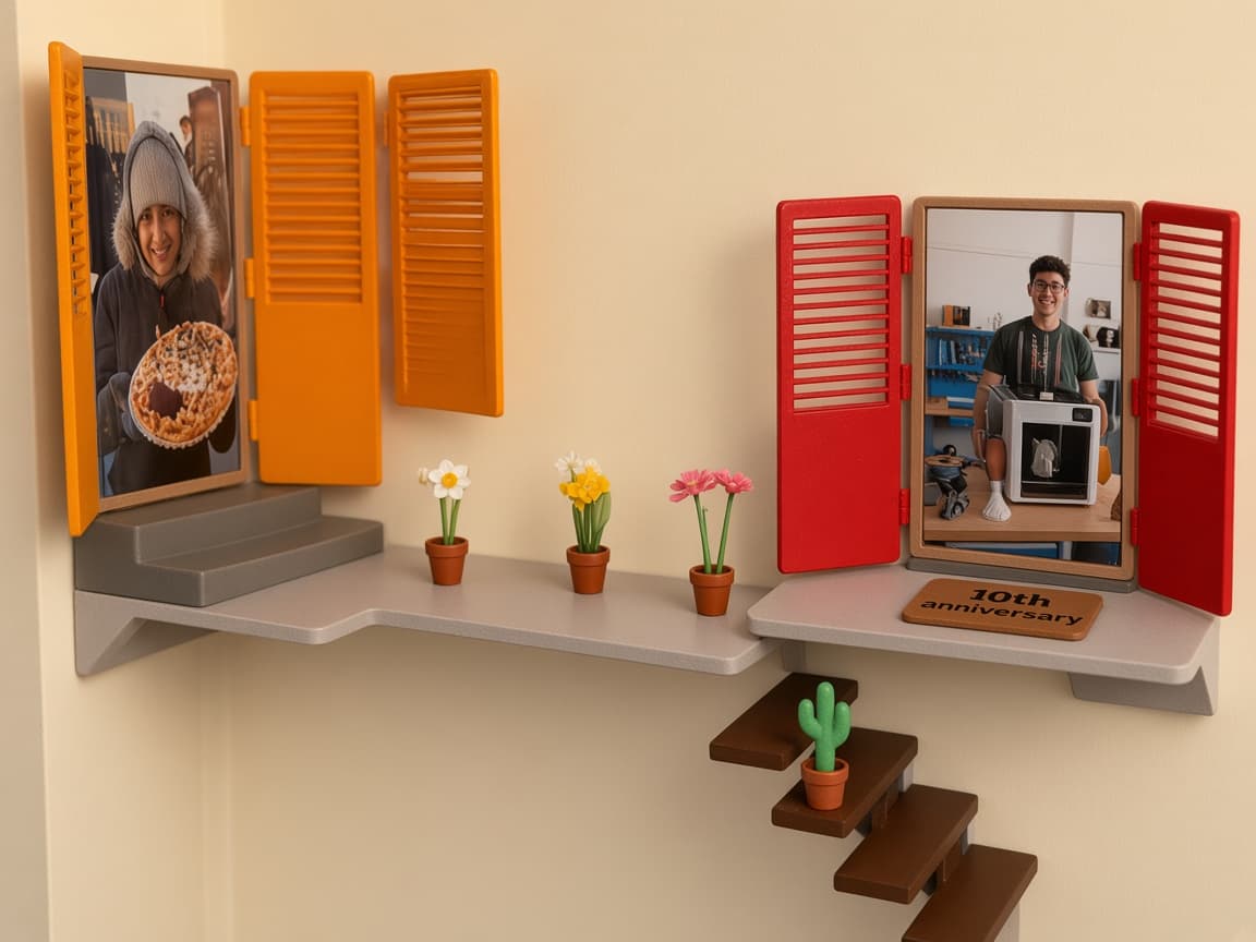 Peek In modular wall memory windows with openable shutters for prints, Modular Memory Architecture