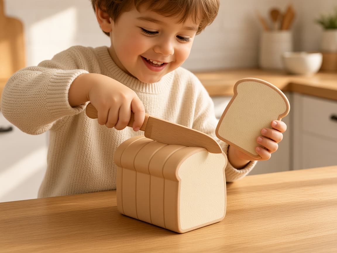 Magnetic pretend bread loaf that slices apart and snaps back together, Slices That Satisfy