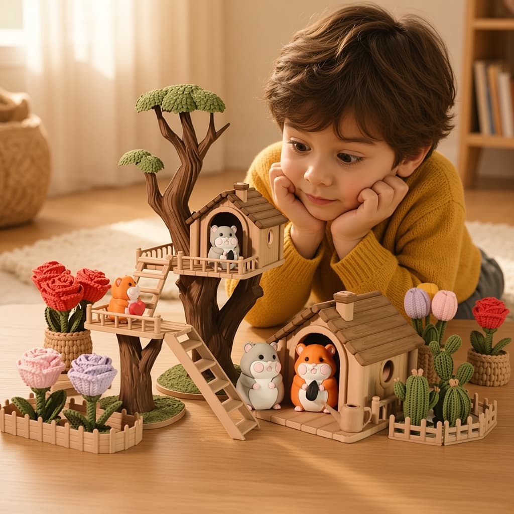 Child looking closely at the Treehouse Garden miniature